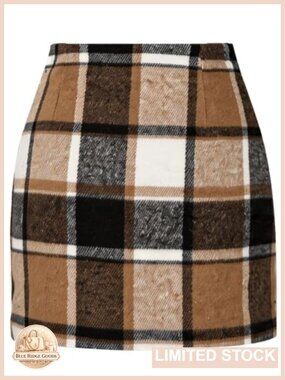 Women's Plaid Pencil Mini Skirt High Waisted Bodycon with Side Zipper